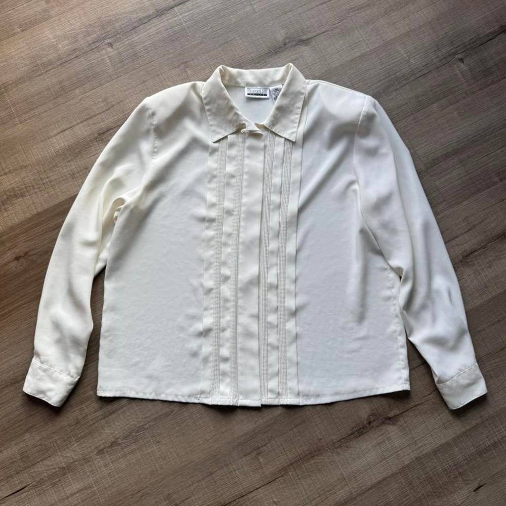 Vintage 90s‎ Pleated Blouse Women's Size 14 Petite Christie & Jill White Cream